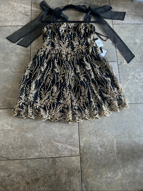 Trixxi Dresses & Skirts - Trixxi Black Mini Dress with Gold Embroidered Vine Detail